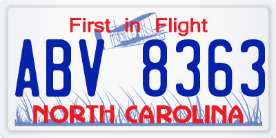 NC license plate ABV8363