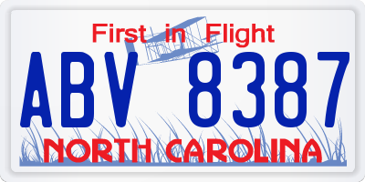 NC license plate ABV8387