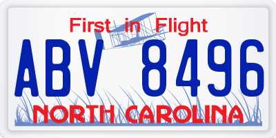 NC license plate ABV8496