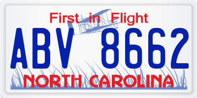 NC license plate ABV8662