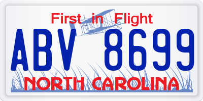 NC license plate ABV8699
