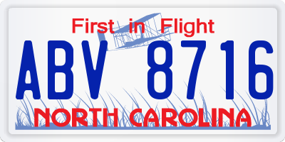 NC license plate ABV8716