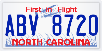 NC license plate ABV8720