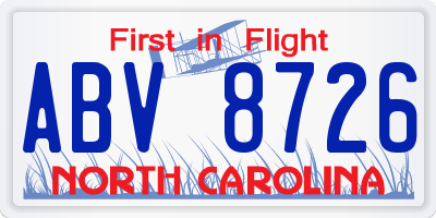 NC license plate ABV8726