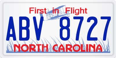 NC license plate ABV8727