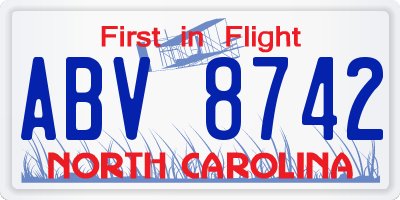 NC license plate ABV8742