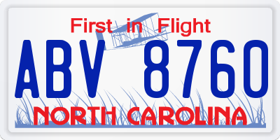 NC license plate ABV8760