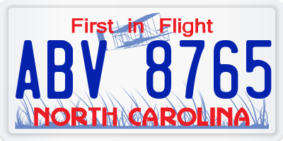 NC license plate ABV8765