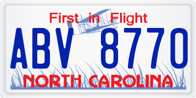 NC license plate ABV8770
