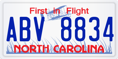 NC license plate ABV8834