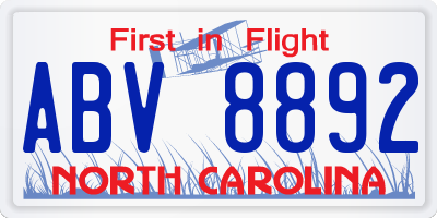 NC license plate ABV8892