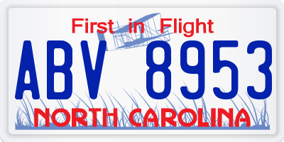 NC license plate ABV8953