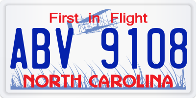 NC license plate ABV9108
