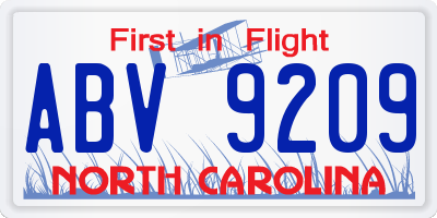 NC license plate ABV9209
