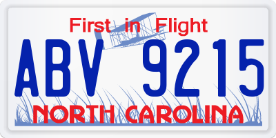 NC license plate ABV9215
