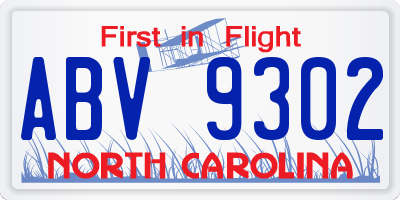NC license plate ABV9302