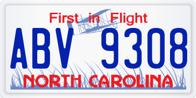 NC license plate ABV9308