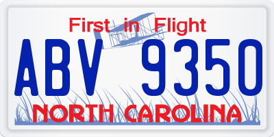 NC license plate ABV9350