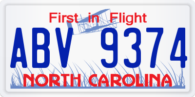 NC license plate ABV9374