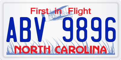 NC license plate ABV9896