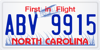 NC license plate ABV9915