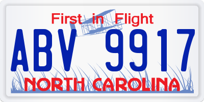 NC license plate ABV9917