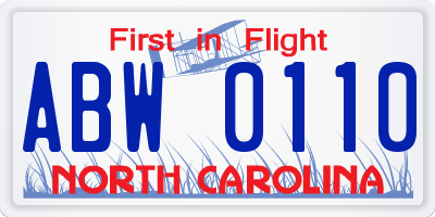 NC license plate ABW0110