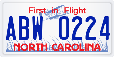 NC license plate ABW0224