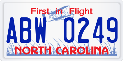 NC license plate ABW0249