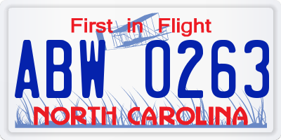 NC license plate ABW0263