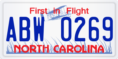 NC license plate ABW0269