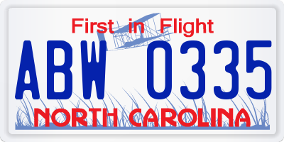 NC license plate ABW0335