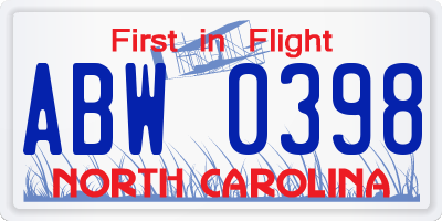 NC license plate ABW0398