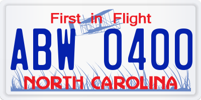 NC license plate ABW0400