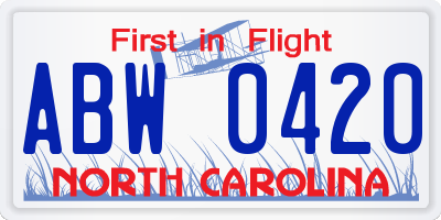 NC license plate ABW0420
