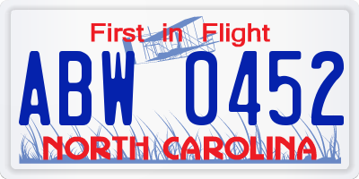 NC license plate ABW0452