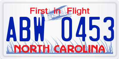 NC license plate ABW0453