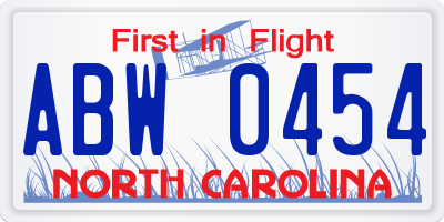 NC license plate ABW0454