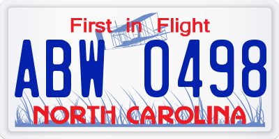 NC license plate ABW0498