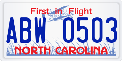 NC license plate ABW0503