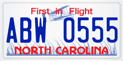 NC license plate ABW0555
