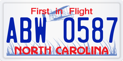 NC license plate ABW0587