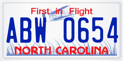 NC license plate ABW0654