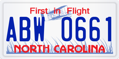 NC license plate ABW0661