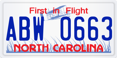 NC license plate ABW0663