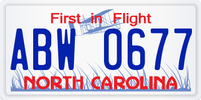 NC license plate ABW0677