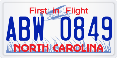 NC license plate ABW0849