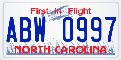 NC license plate ABW0997