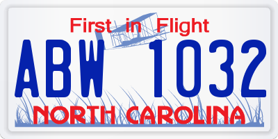 NC license plate ABW1032
