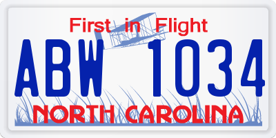 NC license plate ABW1034